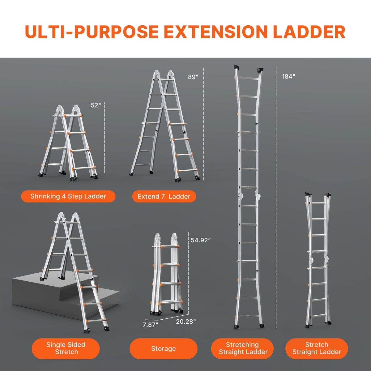 VEVOR Telescopic A-Frame Ladder, 4.6 m, Extendable, Multi-Purpose for Home Tasks, 150 kg Load Capacity