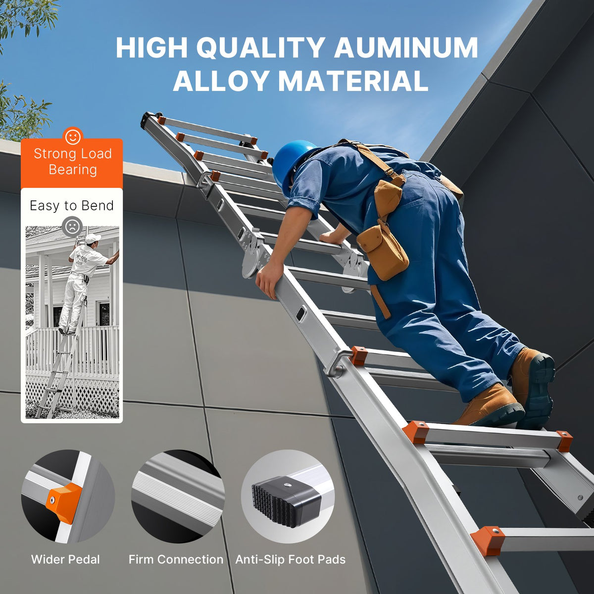 VEVOR Telescopic A-Frame Ladder, 4.6 m, Extendable, Multi-Purpose for Home Tasks, 150 kg Load Capacity
