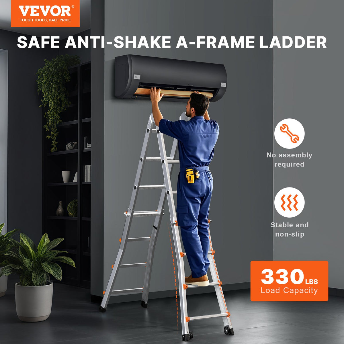 VEVOR Telescopic A-Frame Ladder, 6 m, Extendable, Multi-Purpose for Home Tasks, 150 kg Load Capacity
