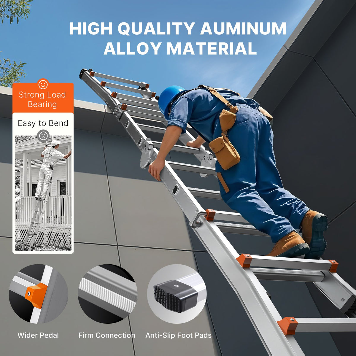 VEVOR Telescopic A-Frame Ladder, 6 m, Extendable, Multi-Purpose for Home Tasks, 150 kg Load Capacity