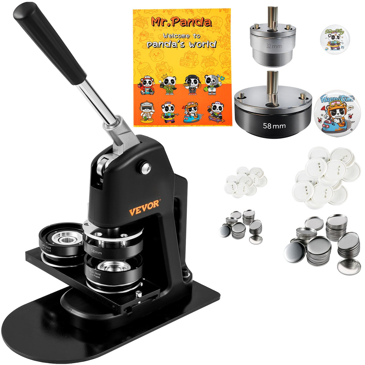VEVOR 2-in-1 Button Press, 32 + 58 mm, Badge Press Kit