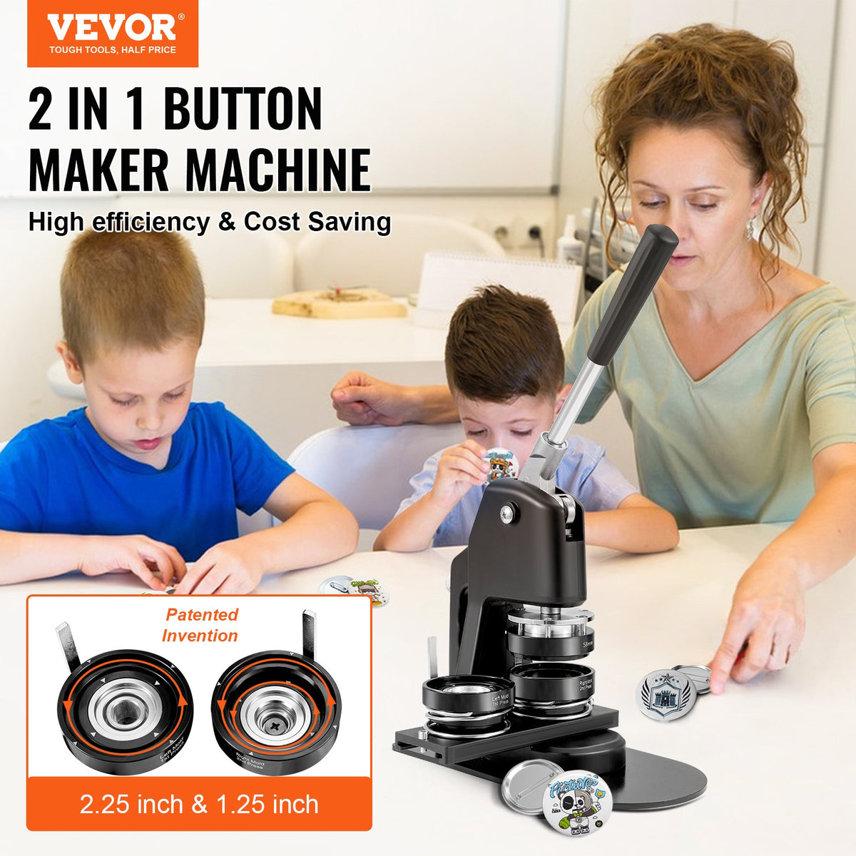 VEVOR 2-in-1 Button Press, 32 + 58 mm, Badge Press Kit