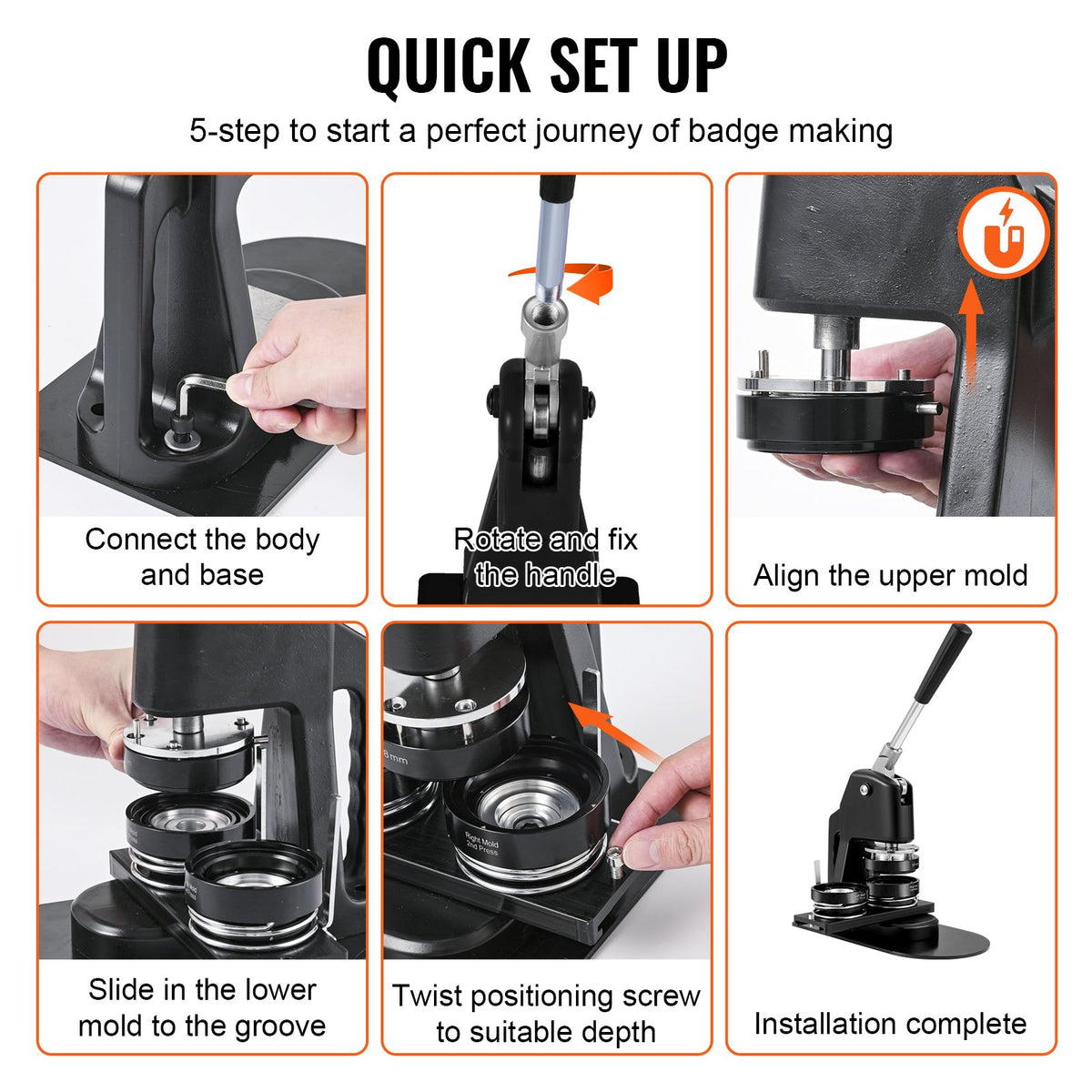 VEVOR 2-in-1 Button Press, 32 + 58 mm, Badge Press Kit