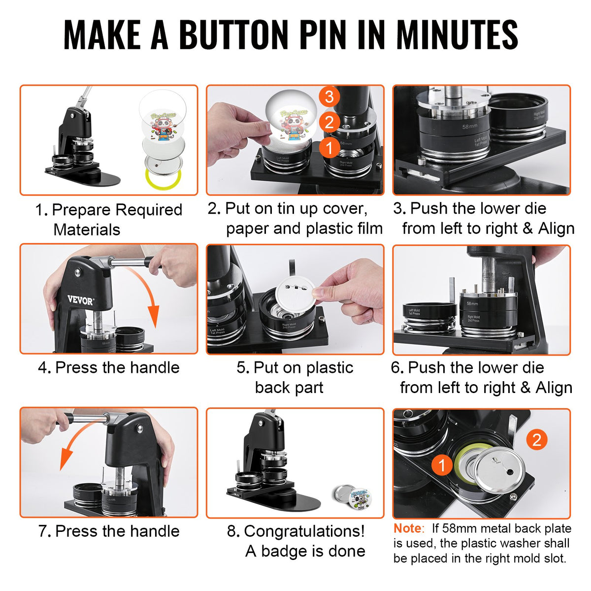 VEVOR 2-in-1 Button Press, 32 + 58 mm, Badge Press Kit