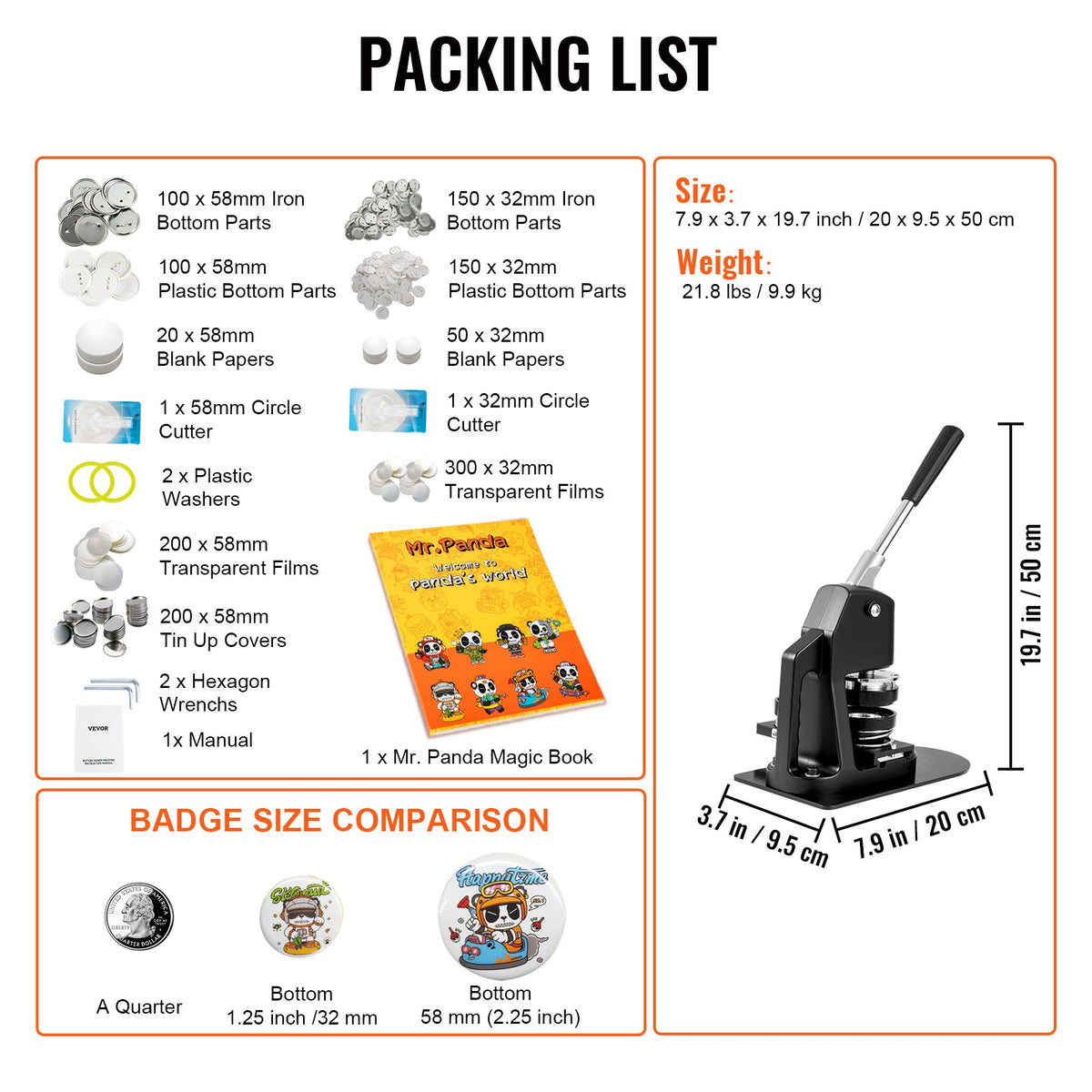 VEVOR 2-in-1 Button Press, 32 + 58 mm, Badge Press Kit