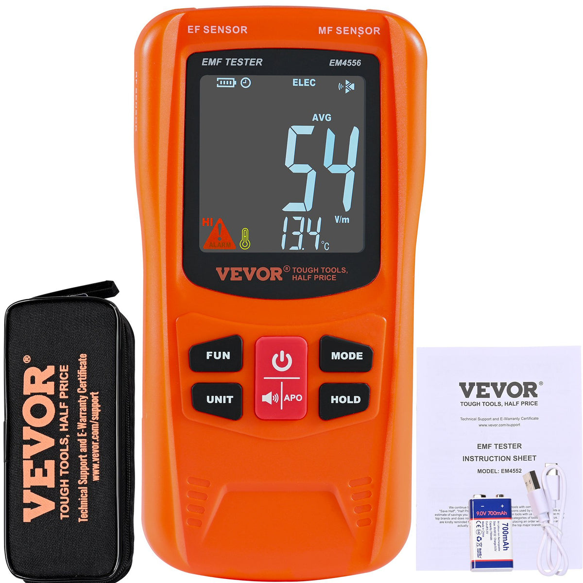 VEVOR Digital LCD 3-in-1 EMF Meter, Electromagnetic Radiation Detector RF 5G