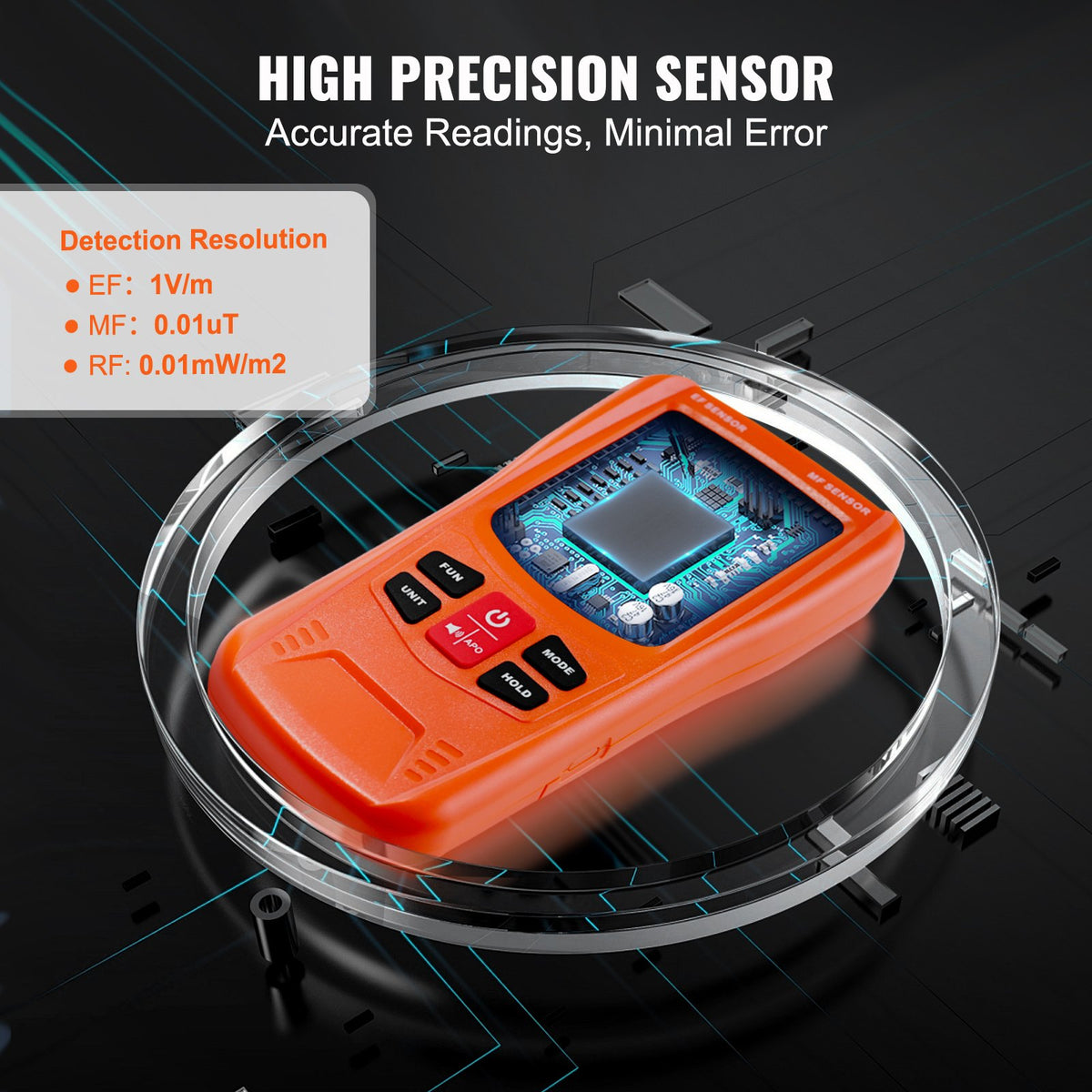 VEVOR Digital LCD 3-in-1 EMF Meter, Electromagnetic Radiation Detector RF 5G