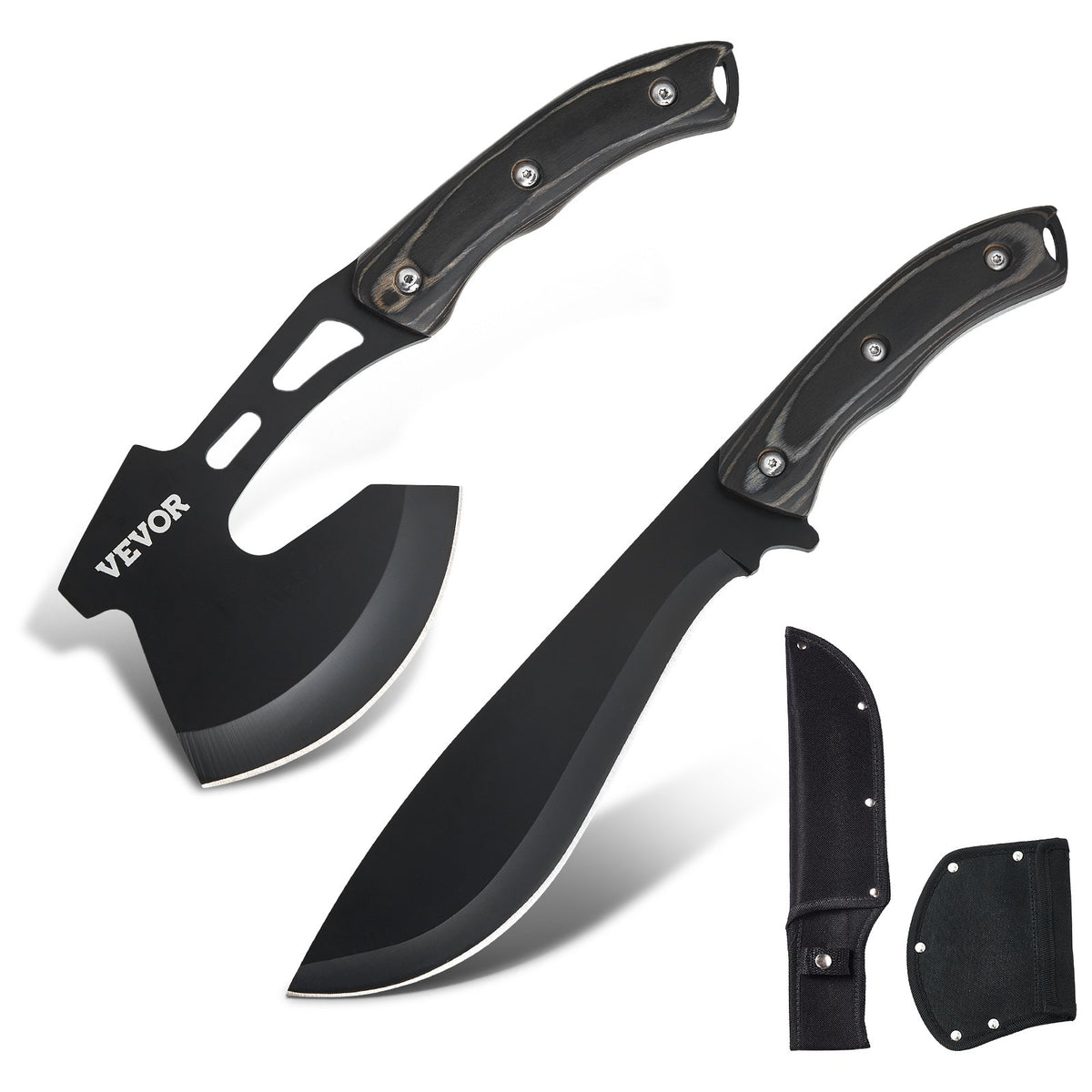 VEVOR Hunting Knife and Axe Set with Sheath, Fixed Blade Tactical Knife and Camping Axe, Stainless Steel Survival Gear for Outdoor Activities
