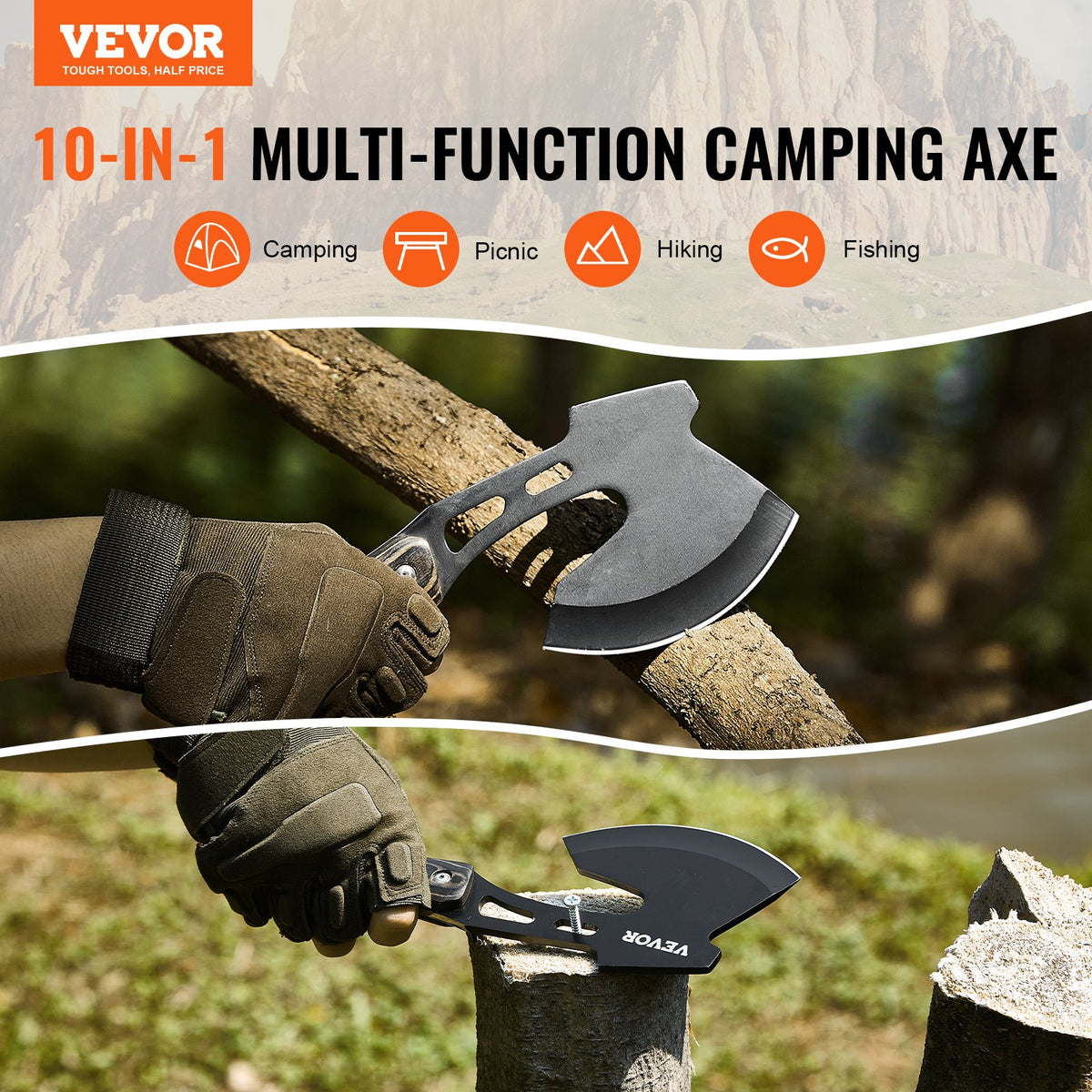 VEVOR Hunting Knife and Axe Set with Sheath, Fixed Blade Tactical Knife and Camping Axe, Stainless Steel Survival Gear for Outdoor Activities