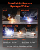 VEVOR 5-in-1 plazmas griezējs un metināšanas iekārta – CUT/TIG/Gāzes MIG/Flux MIG/MMA, 50 A bezkontakta plazmas griešanas iekārta un 200 A sinerģiskais metinātājs, 220 V alumīnija Pulse MIG metinātājs ar spolītes pistoles (Spool Gun) savietojamību