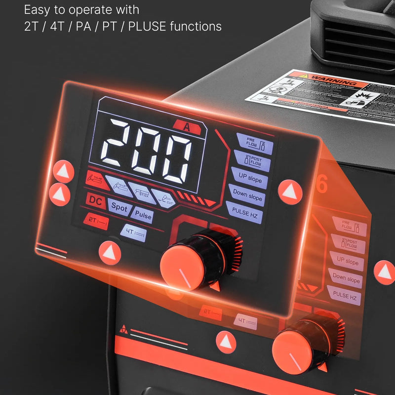 VEVOR 3-in-1 plazmas griezējs un metināšanas iekārta – CUT/TIG/MMA, 50 A plazmas griešanas iekārta un 200 A TIG/MMA metinātājs, LED digitālais displejs ar 2T/4T/PA/PT funkcijām, mājas remontam un darbnīcām, 220 V