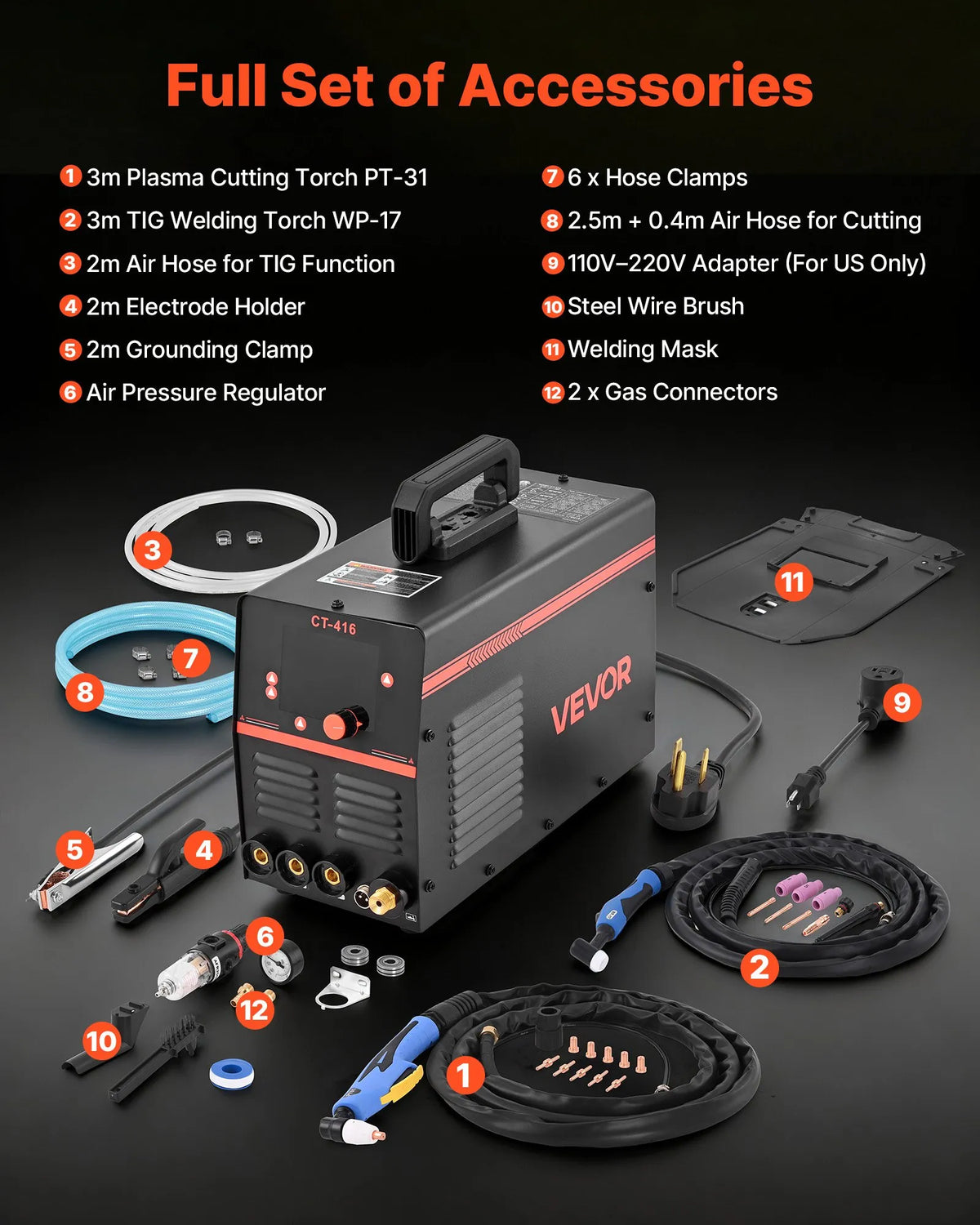 VEVOR 3-in-1 Plasma Cutter and Welding Machine – CUT 50 A, TIG and MMA 200 A, LED, 2T/4T, 220 V