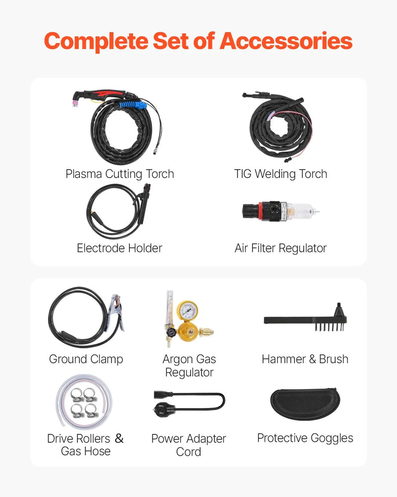 VEVOR 3-in-1 Plazmas griezējs un Metinātājs TIG/MMA, Kombinētais 110/220 V