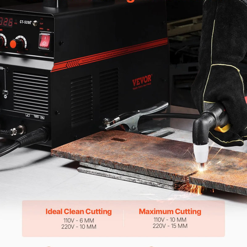 VEVOR 3-in-1 plazmas griezējs-metāla metinātājs CT-520E TIG/MMA plazmas griezējs, 110/220 V