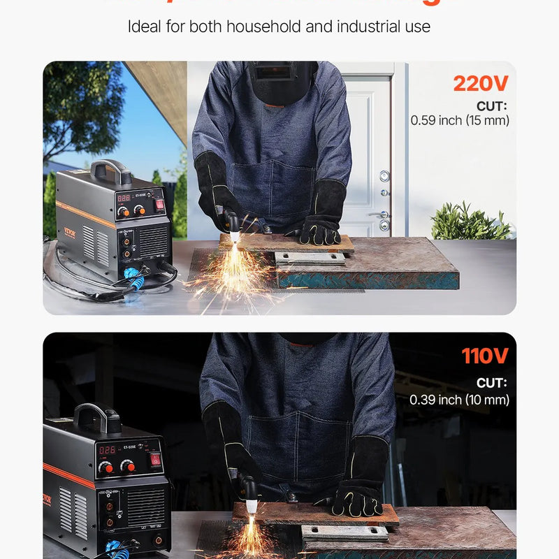 VEVOR 3-in-1 plazmas griezējs-metāla metinātājs CT-520E TIG/MMA plazmas griezējs, 110/220 V