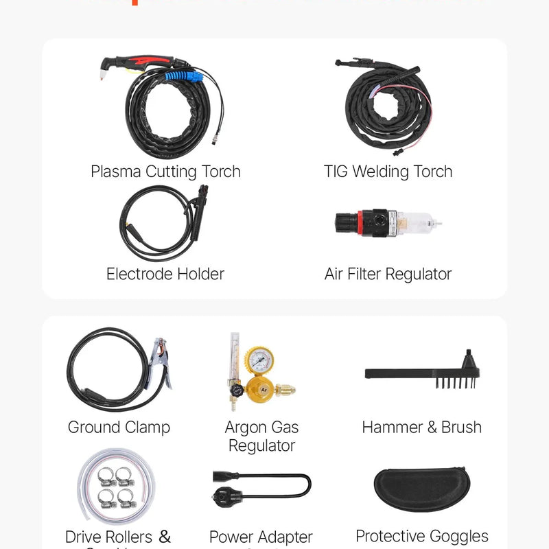 VEVOR 3-in-1 plazmas griezējs-metāla metinātājs CT-520E TIG/MMA plazmas griezējs, 110/220 V