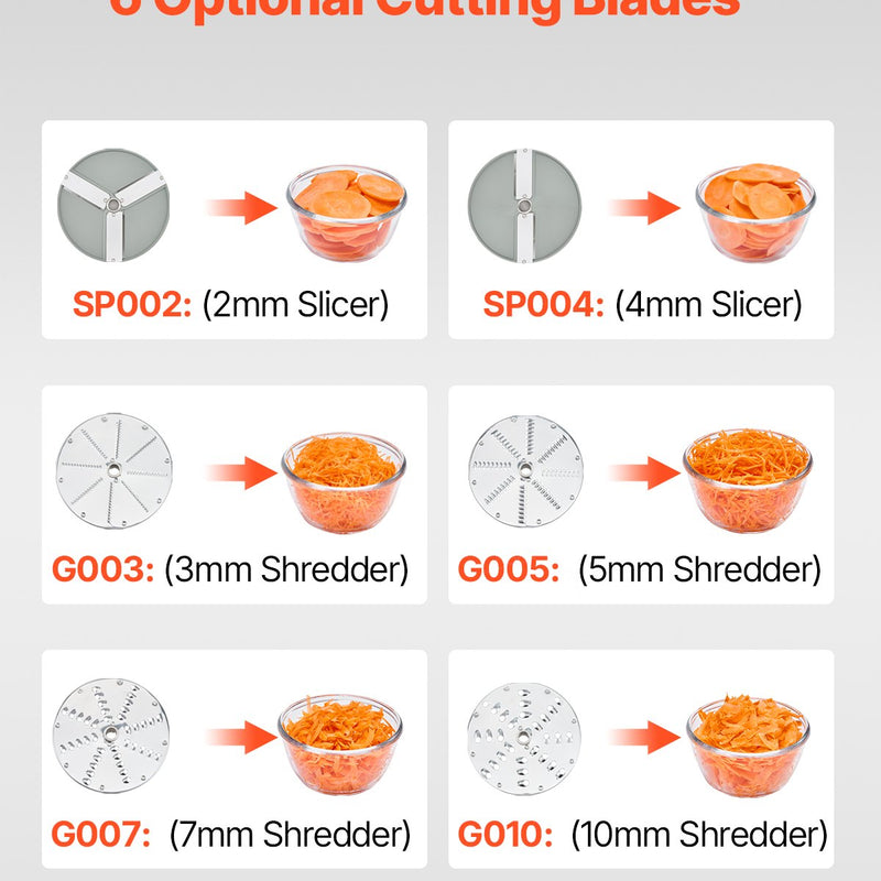 VEVOR pārtikas smalcinātājs un dārzeņu griezējs ar 6 asmeņiem, pārtikas kvalitātes nerūsējošais tērauds