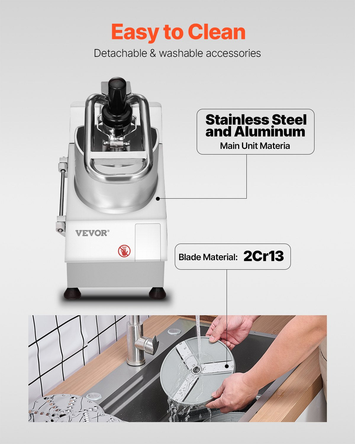 VEVOR Food Processor and Vegetable Cutter with 6 Blades, Stainless Steel, Commercial