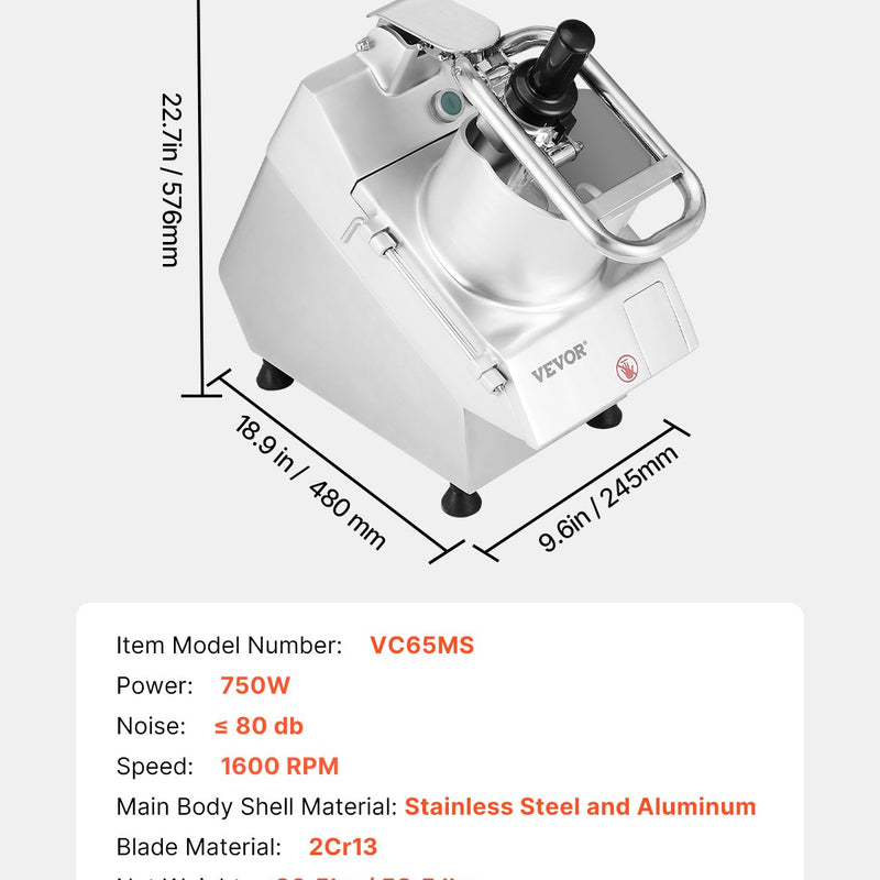 VEVOR pārtikas smalcinātājs un dārzeņu griezējs ar 6 asmeņiem, pārtikas kvalitātes nerūsējošais tērauds