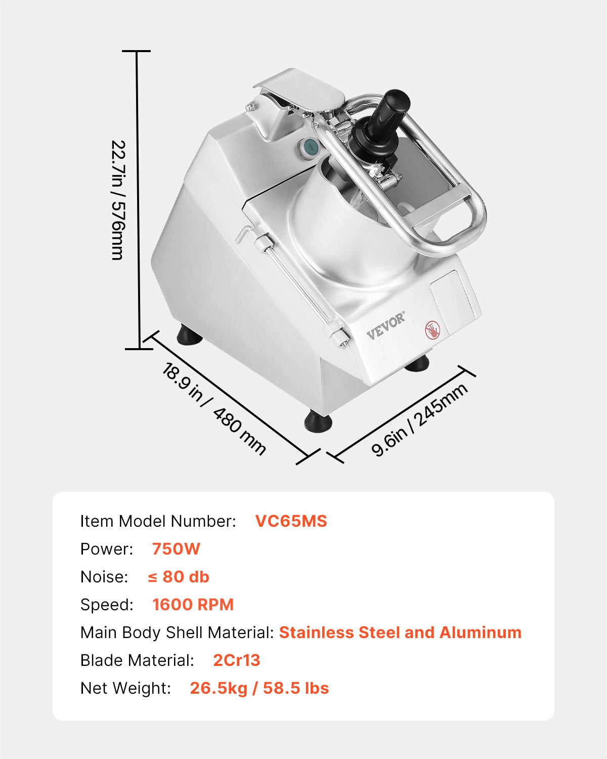 VEVOR Food Processor and Vegetable Cutter with 6 Blades, Stainless Steel, Commercial
