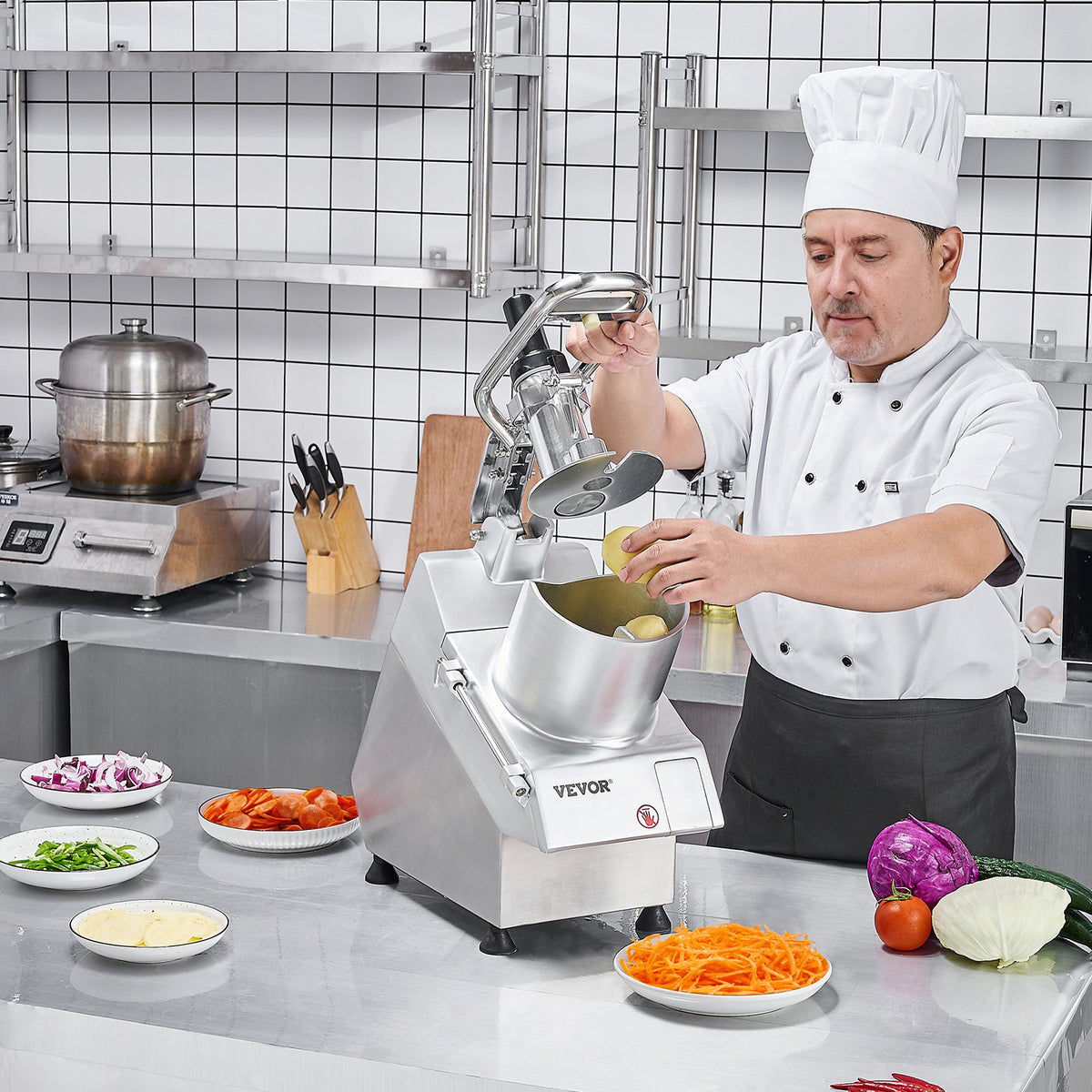 VEVOR Food Processor and Vegetable Cutter with 6 Blades, Stainless Steel, Commercial