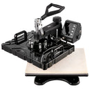 VEVOR termoprese 30×38 cm 6-in-1, 1000 W, melna, sublimācijas pārneses prese ar rotējošu mehānismu, T-krekliem, cepurēm, krūzēm, apaviem, precīza vadība, displejs DIY darbiem