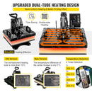 VEVOR termoprese 30×38 cm 6-in-1, 1000 W, melna, sublimācijas pārneses prese ar rotējošu mehānismu, T-krekliem, cepurēm, krūzēm, apaviem, precīza vadība, displejs DIY darbiem