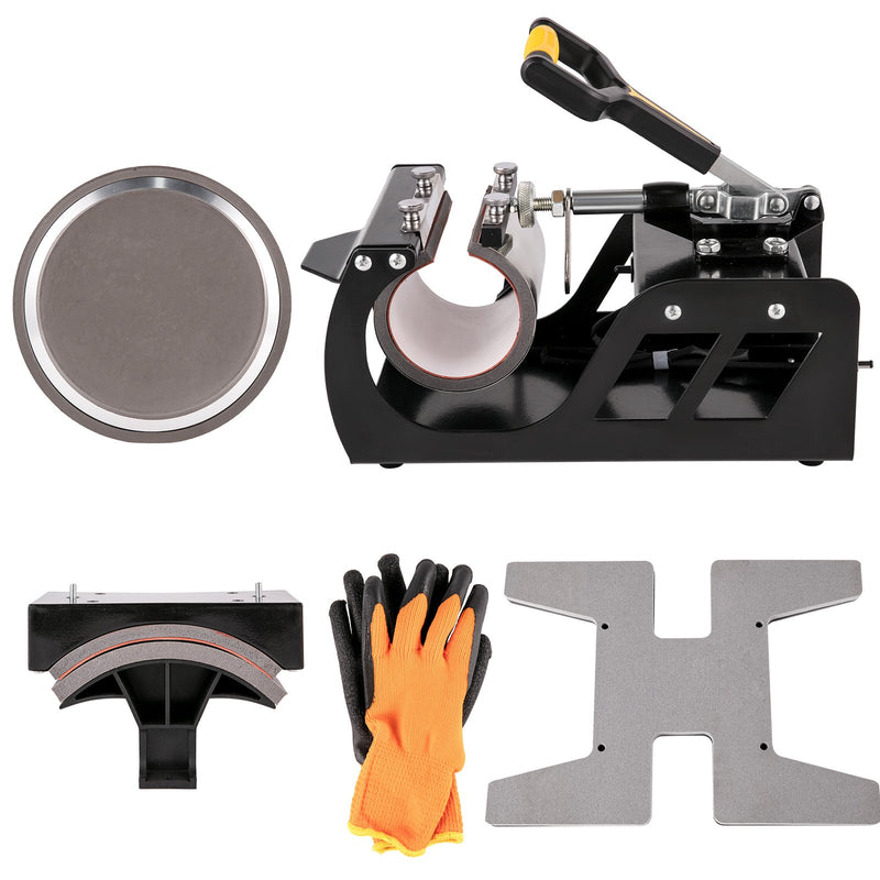 VEVOR termoprese 30×38 cm 6-in-1, 1000 W, melna, sublimācijas pārneses prese ar rotējošu mehānismu, T-krekliem, cepurēm, krūzēm, apaviem, precīza vadība, displejs DIY darbiem