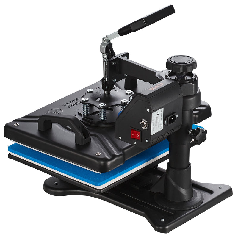 VEVOR 30x38 cm 10-in-1 termoprese 1000W, 360° rotējoša Swing Away termoprese, melna, 10-in-1 T-kreklu sublimācijas mašīna ar divu cauruļu sildīšanu, DIY pildspalvām, cepurēm, krūzēm u.c.