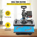 VEVOR 30x38 cm 10-in-1 termoprese 1000W, 360° rotējoša Swing Away termoprese, melna, 10-in-1 T-kreklu sublimācijas mašīna ar divu cauruļu sildīšanu, DIY pildspalvām, cepurēm, krūzēm u.c.