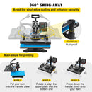 VEVOR 30x38 cm 10-in-1 termoprese 1000W, 360° rotējoša Swing Away termoprese, melna, 10-in-1 T-kreklu sublimācijas mašīna ar divu cauruļu sildīšanu, DIY pildspalvām, cepurēm, krūzēm u.c.