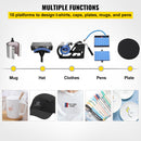 VEVOR 30x38 cm 10-in-1 termoprese, 1000 W daudzfunkcionāla termopreses iekārta ar 360° rotāciju, T-kreklu, krūžu, cepuru un pildspalvu sublimācijas prese