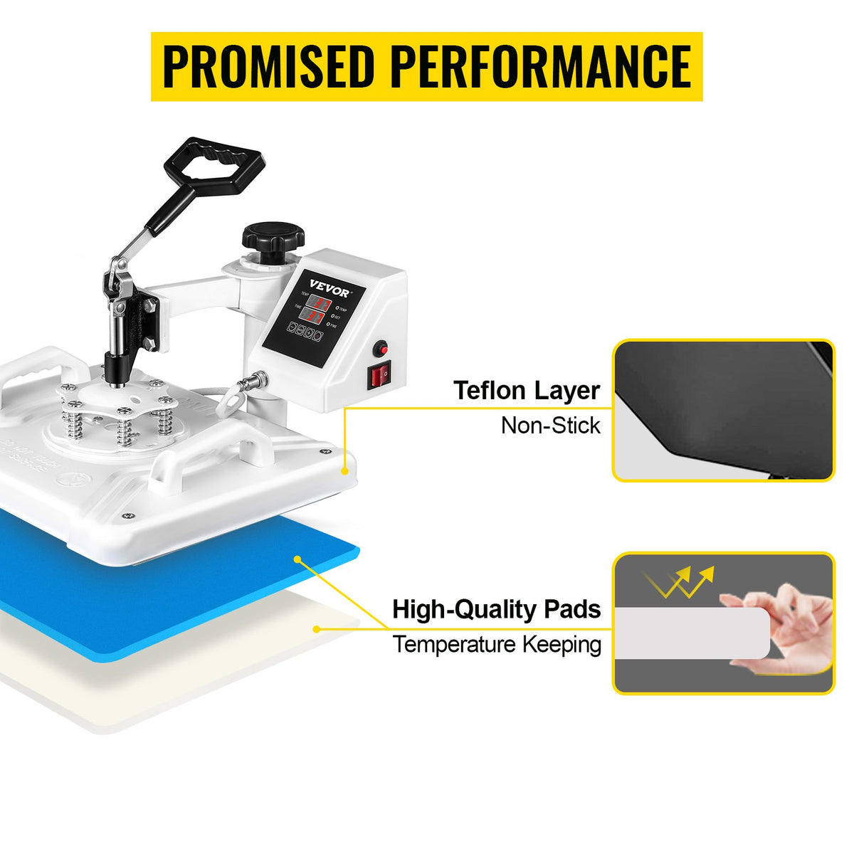 VEVOR kuumpress 30 × 38 cm 5-in-1, 1250 W, 360° pööratav, jalatsitele, mütsidele ja T-särkidele, valge