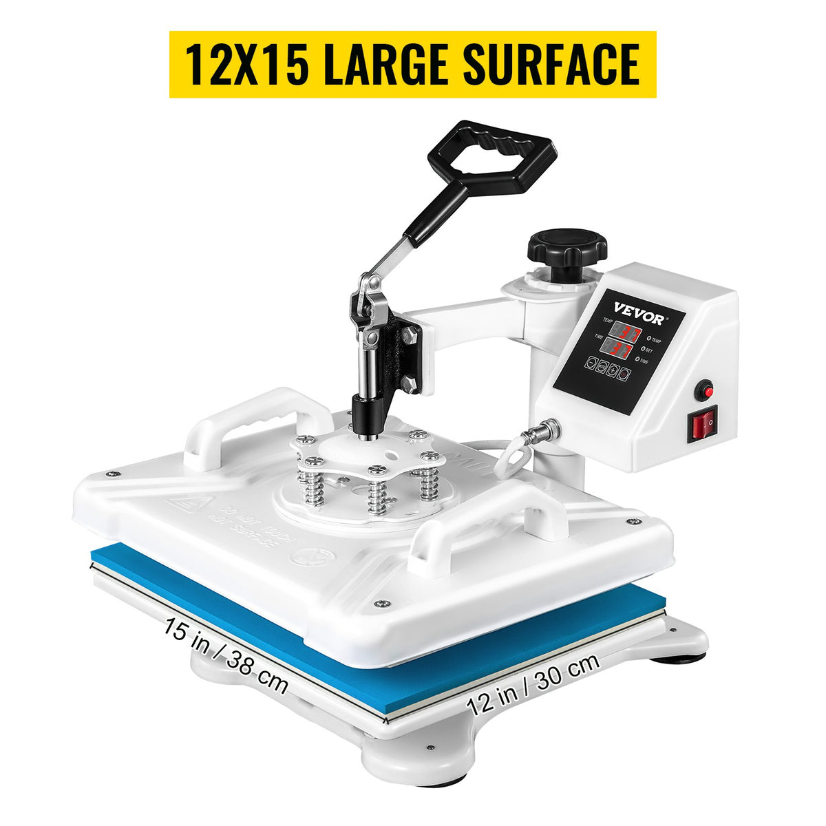 VEVOR kuumpress 30 × 38 cm 5-in-1, 1250 W, 360° pööratav, jalatsitele, mütsidele ja T-särkidele, valge