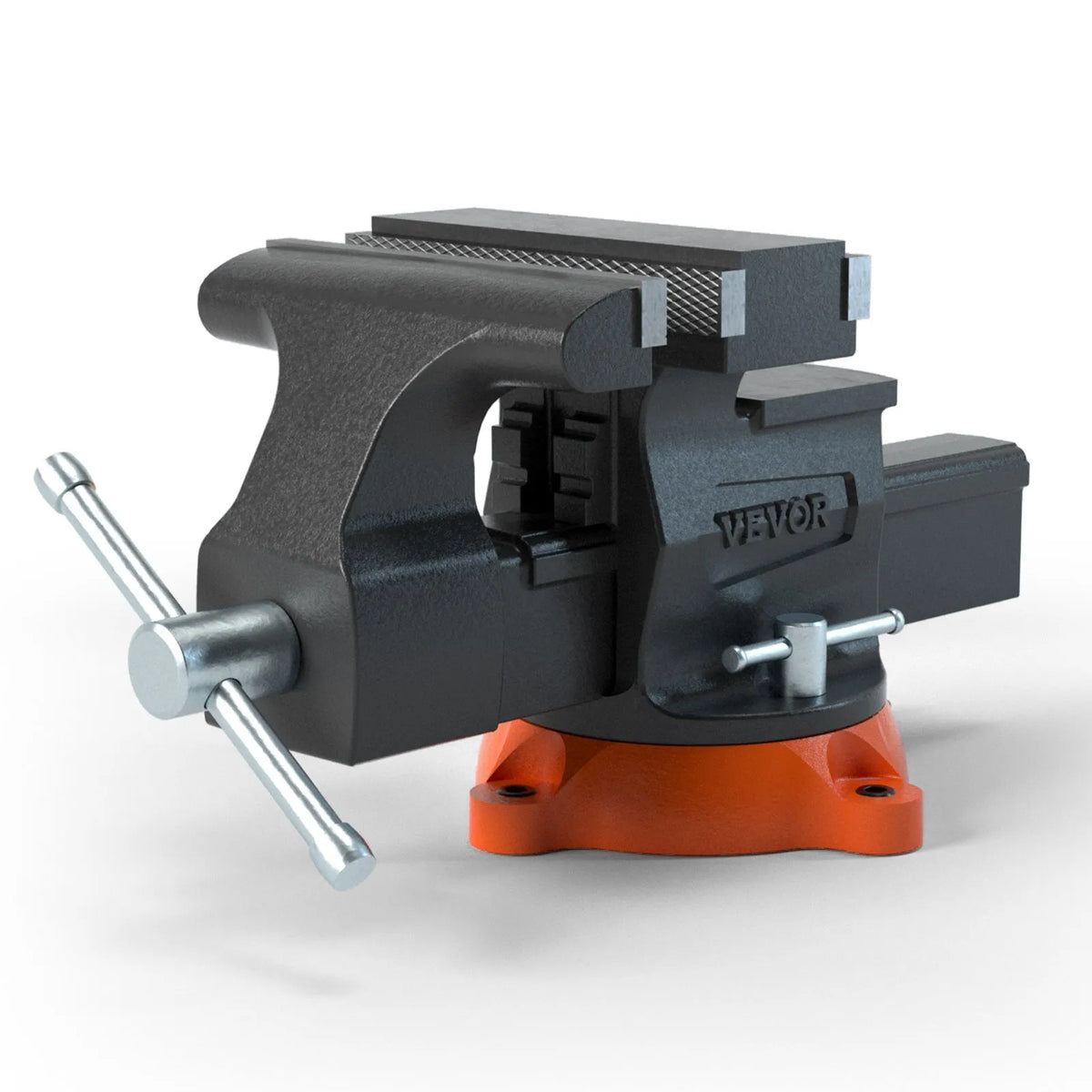 VEVOR Bench Vise with 16.5 cm Jaw Width, 16.5 cm Front and 23.6 cm Rear Opening, 360° Rotating Locking Base and Handle, Durable Cast Iron Construction for Drilling and Pipe Cutting