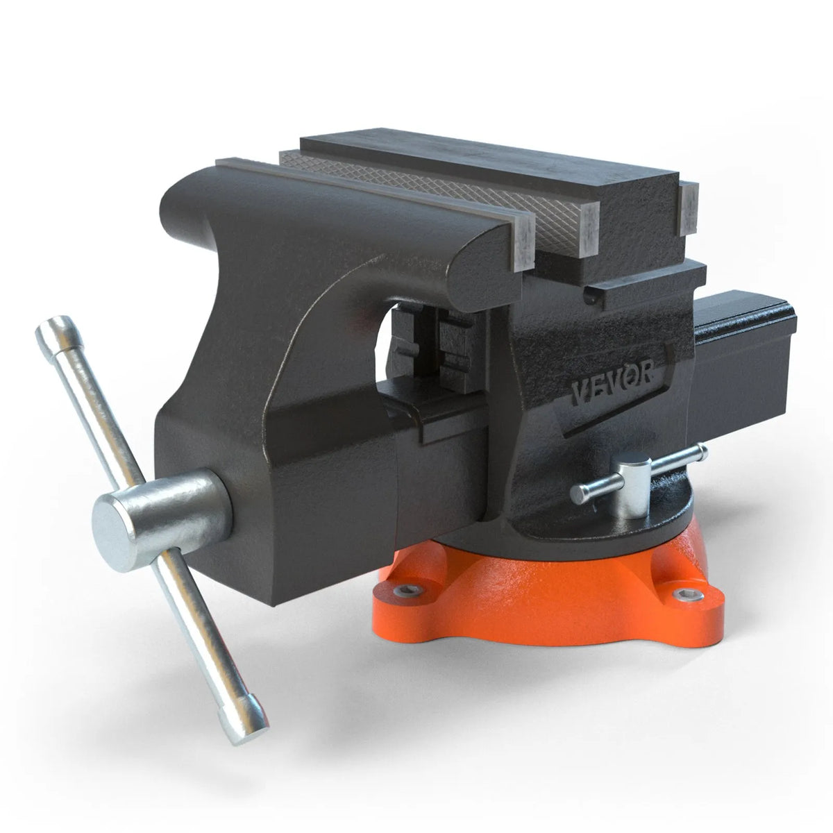 VEVOR Bench Vise with 16.5 cm Jaw Width, 16.5 cm Front and 23.6 cm Rear Opening, 360° Rotating Locking Base and Handle, Durable Cast Iron Construction for Drilling and Pipe Cutting