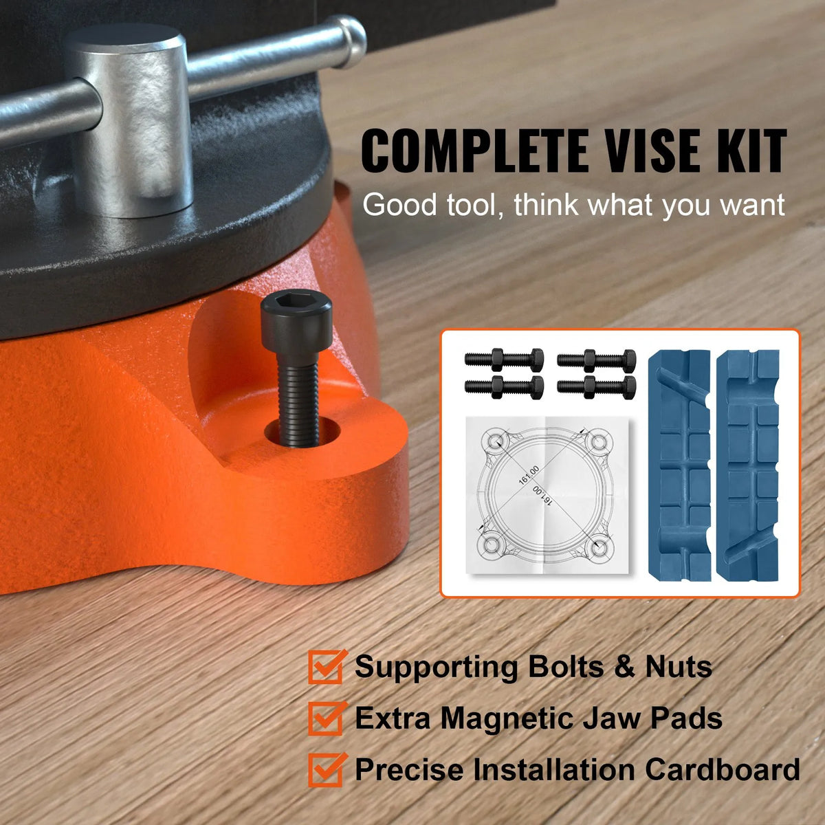 VEVOR Bench Vise with 16.5 cm Jaw Width, 16.5 cm Front and 23.6 cm Rear Opening, 360° Rotating Locking Base and Handle, Durable Cast Iron Construction for Drilling and Pipe Cutting