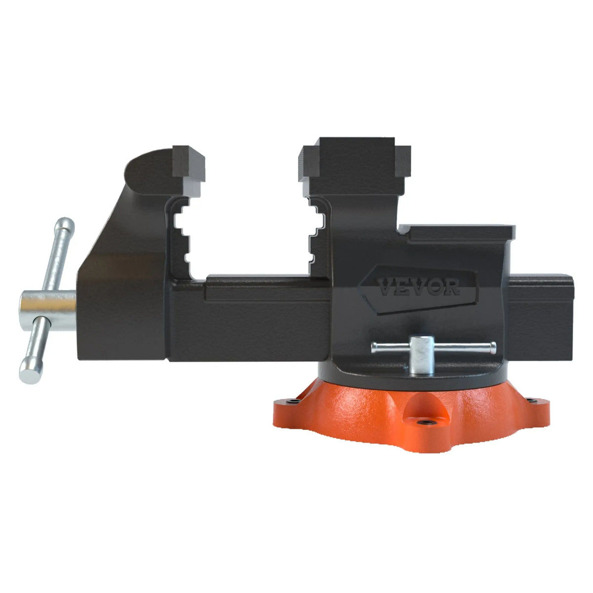 VEVOR Bench Vise with 16.5 cm Jaw Width, 16.5 cm Front and 23.6 cm Rear Opening, 360° Rotating Locking Base and Handle, Durable Cast Iron Construction for Drilling and Pipe Cutting
