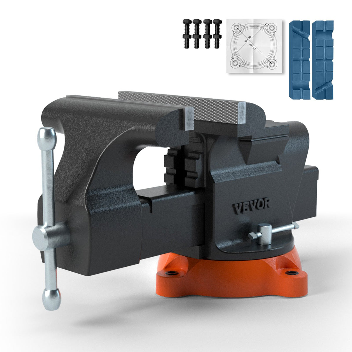 VEVOR 15.24 cm Bench Vise with Lock, 360° Rotating Base, Durable Cast Iron