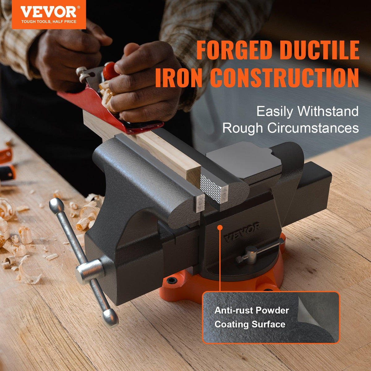 VEVOR 15.24 cm Bench Vise with Lock, 360° Rotating Base, Durable Cast Iron