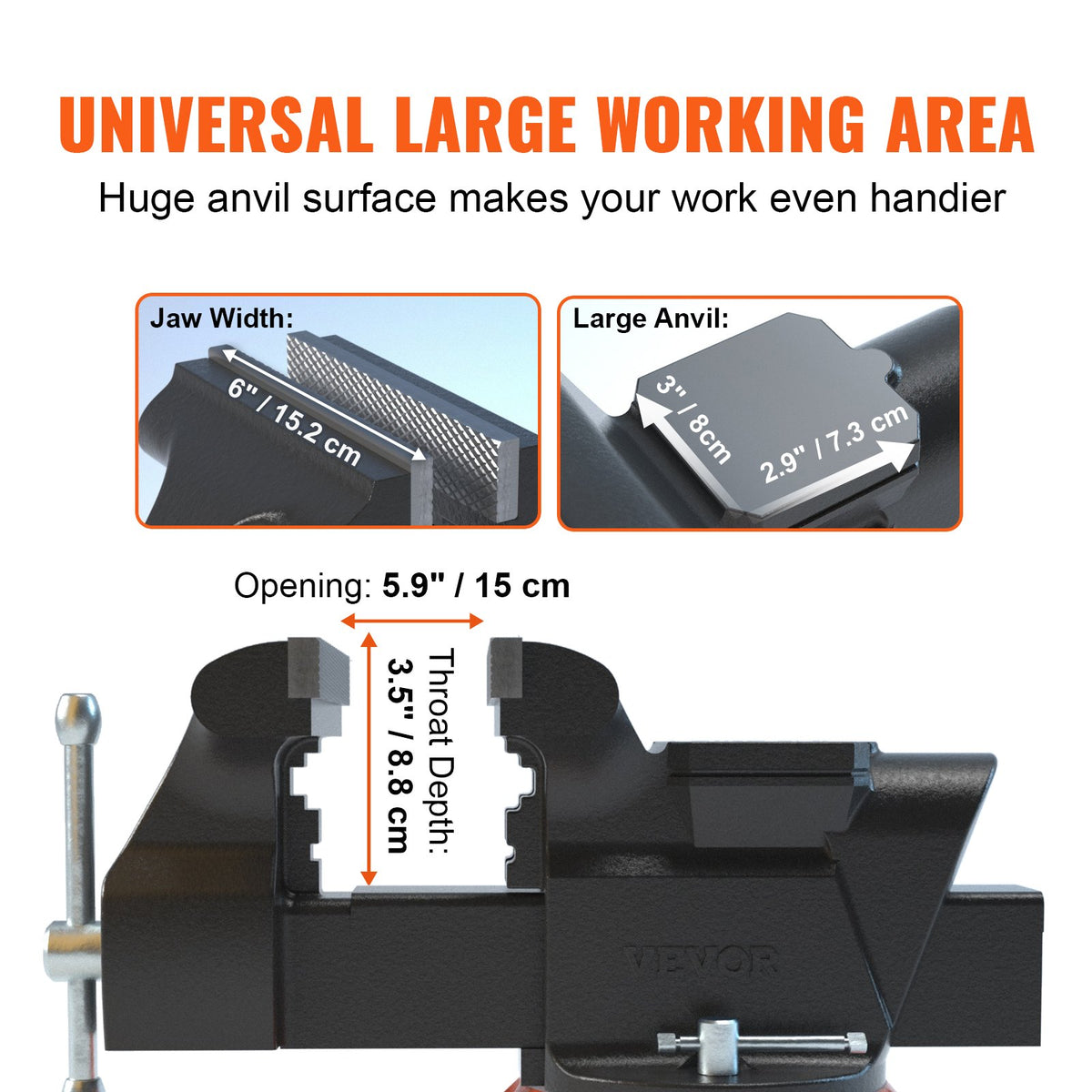 VEVOR 15.24 cm Bench Vise with Lock, 360° Rotating Base, Durable Cast Iron
