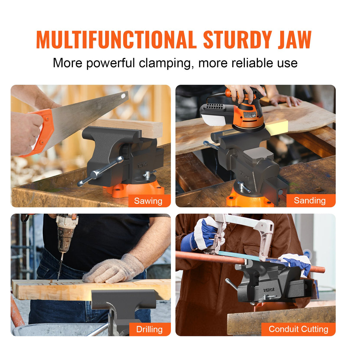 VEVOR 15.24 cm Bench Vise with Lock, 360° Rotating Base, Durable Cast Iron