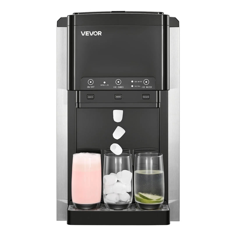 VEVOR galda ūdens dozators ar ledus automātu, 3-in-1, 16 kg/24 h ledus ražošana, 12 ledus gabaliņi 7 minūtēs, 1,8 kg uzglabāšanas ietilpība, lodīšu un sasmalcināts ledus, auksts ūdens, mājai un virtuvei