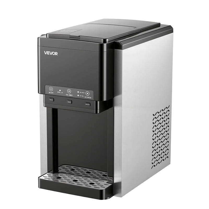 VEVOR galda ūdens dozators ar ledus automātu, 3-in-1, 16 kg/24 h ledus ražošana, 12 ledus gabaliņi 7 minūtēs, 1,8 kg uzglabāšanas ietilpība, lodīšu un sasmalcināts ledus, auksts ūdens, mājai un virtuvei