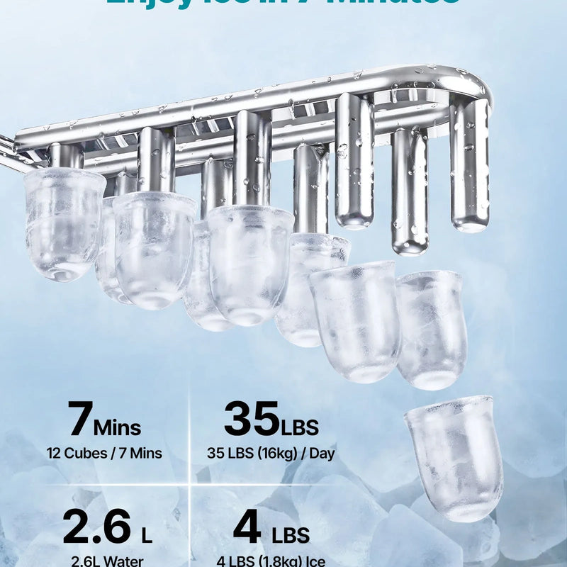 VEVOR galda ūdens dozators ar ledus automātu, 3-in-1, 16 kg/24 h ledus ražošana, 12 ledus gabaliņi 7 minūtēs, 1,8 kg uzglabāšanas ietilpība, lodīšu un sasmalcināts ledus, auksts ūdens, mājai un virtuvei