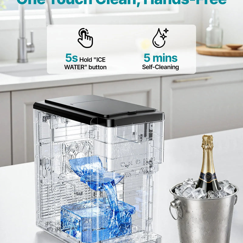 VEVOR galda ūdens dozators ar ledus automātu, 3-in-1, 16 kg/24 h ledus ražošana, 12 ledus gabaliņi 7 minūtēs, 1,8 kg uzglabāšanas ietilpība, lodīšu un sasmalcināts ledus, auksts ūdens, mājai un virtuvei