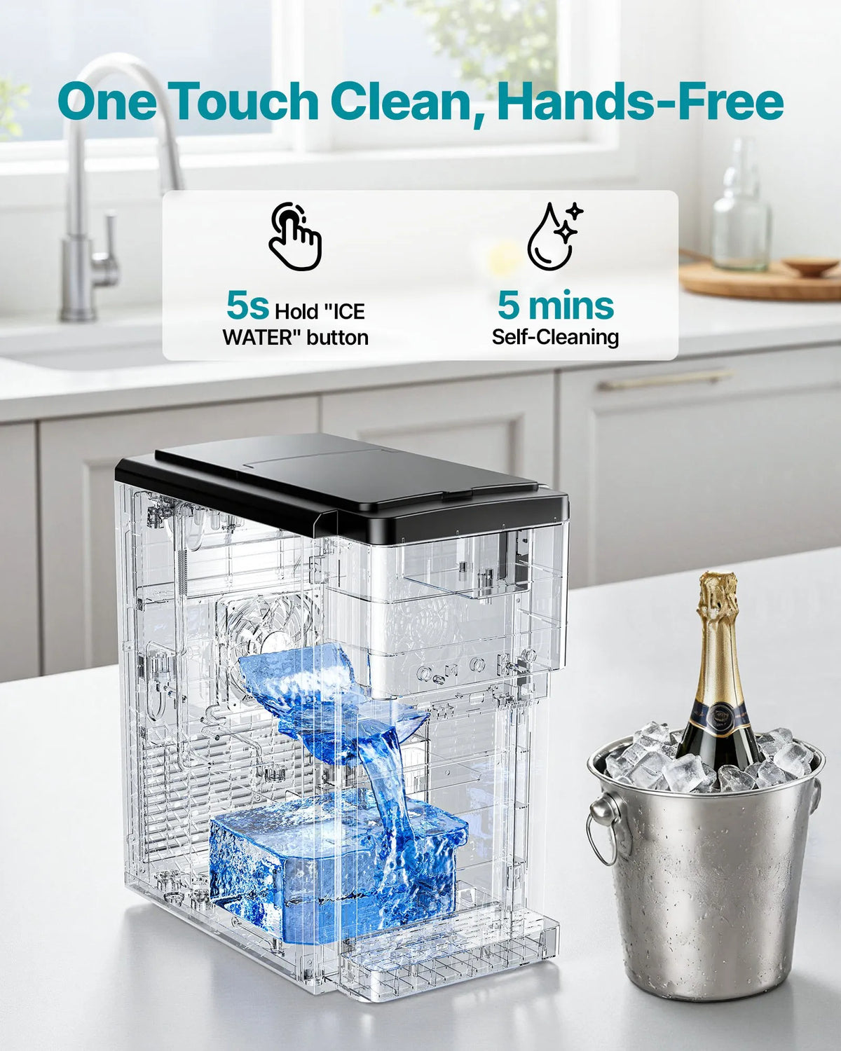 VEVOR Tabletop Water Dispenser with Ice Maker 3-in-1, 16 kg/24 h, Bullet and Crushed Ice, Cold Water