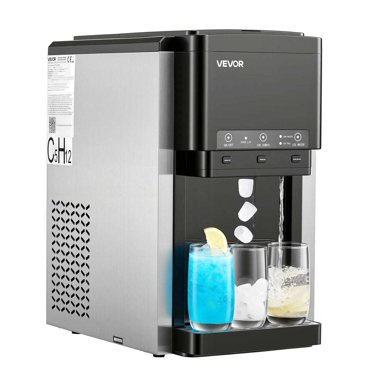 VEVOR Tabletop Water Dispenser with Ice Maker 3-in-1, 16 kg/24 h, Bullet and Crushed Ice, Cold Water