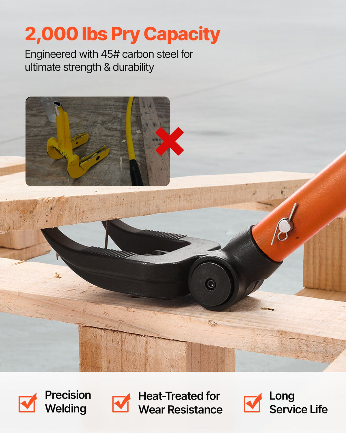 VEVOR Pallet Buster Demolition Tool, 1.1 m Carbon Steel Handle, 907 kg Load Capacity, Reinforced Instrument for Floor, Frame, Roof and Cladding Removal