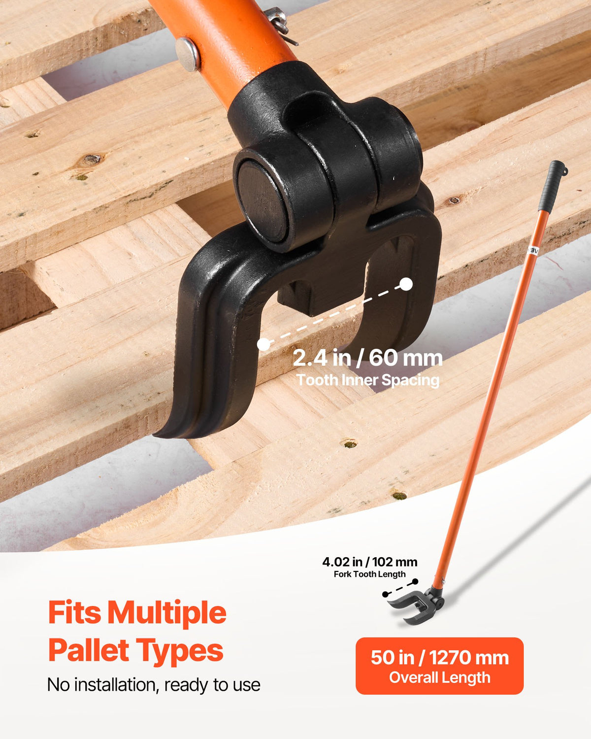 VEVOR Pallet Buster Demolition Tool, 1.1 m Carbon Steel Handle, 907 kg Load Capacity, Reinforced Instrument for Floor, Frame, Roof and Cladding Removal